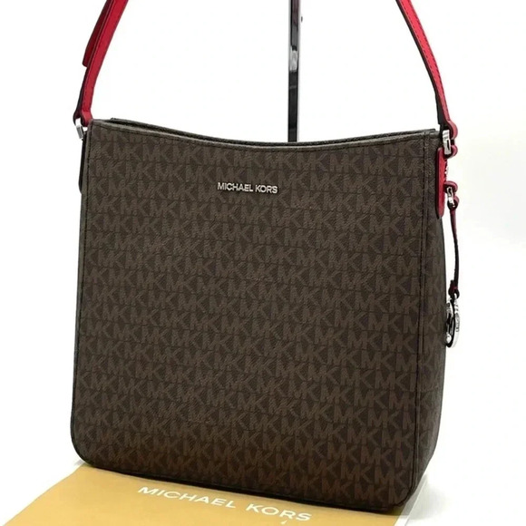 Michael Kors Large Messenger Crossbody Bag Brown/Red (NWT) - Picture 1 of 9